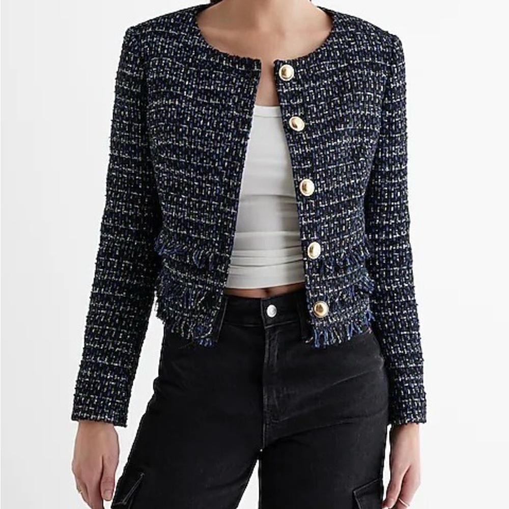 NWT Women's Navy Tweed Jacket with Gold Buttons
